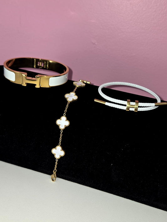 Helena White Stackable Bracelets Set