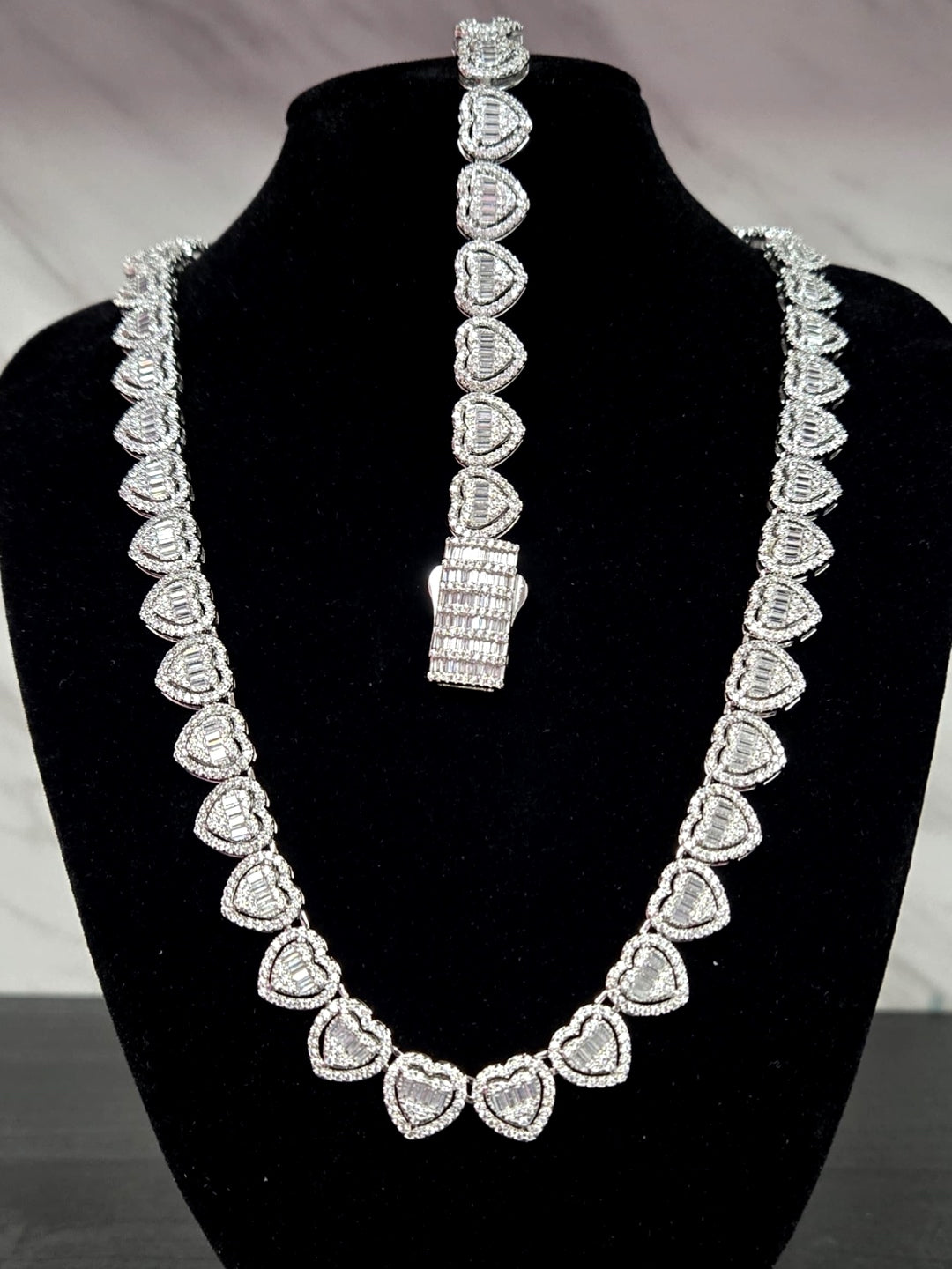 Icey Heart Necklace & Bracelet Set