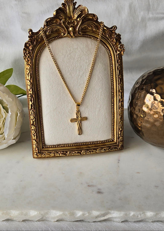 Hope Gold Ridged Cross Pendant Necklace